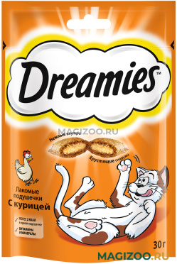 Лакомство DREAMIES для кошек подушечки с курицей (30 гр)