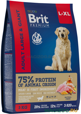 Сухой корм BRIT PREMIUM DOG ADULT LARGE & GIANT для взрослых собак крупных и гигантских пород с курицей (3 кг УЦ)