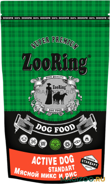 Сухой корм ZOORING ACTIVE DOG STANDART для активных взрослых собак средних и крупных пород с мясным миксом и рисом (2 кг)