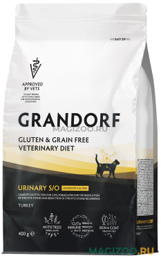 Сухой корм GRANDORF GLUTEN&GRAIN FREE VETERINARY DIET CAT URINARY S/O MODERATE CALORIE диетический корм для взрослых кошек склонных к набору веса при мочекаменной болезни (0,4 кг)