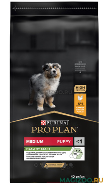 Сухой корм PRO PLAN HEALTHY START для щенков средних пород с курицей (12 кг)