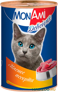 Влажный корм (консервы) MON AMI для взрослых кошек с мясным ассорти (350 гр)