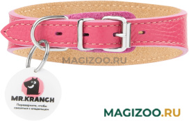Ошейник селедка кожаный для собак Mr.Kranch с QR-адресником розовый 24 – 30 см (1 шт)