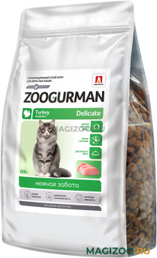 Сухой корм ZOOGURMAN DELICATE для взрослых кошек с индейкой (0,6 кг)