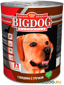 Влажный корм (консервы) ЗООГУРМАН BIG DOG для взрослых собак с говядиной и гречкой (850 гр)