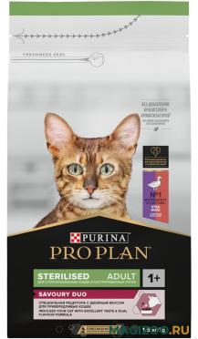 Сухой корм PRO PLAN STERILISED SAVOURY DUO для взрослых стерилизованных привередливых кошек c уткой и печенью (1,5 кг)