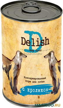 Влажный корм (консервы) DELISH DOG для взрослых собак с кроликом (400 гр)