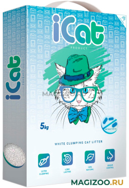 ICAT наполнитель комкующийся антибактериальный белый для туалета кошек (5 кг)
