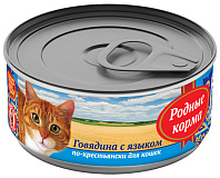 РОДНЫЕ КОРМА для взрослых кошек с говядиной и языком по-крестьянски (100 гр)