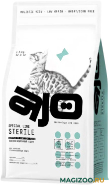 Сухой корм AJO CAT SPECIAL LINE STERILE для кастрированных котов и стерилизованных кошек с высоким содержанием белка с индейкой и уткой (1,5 кг)