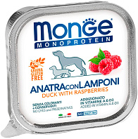 MONGE MONOPROTEIN FRUITS DOG монобелковые для взрослых собак паштет с уткой и малиной (150 гр)