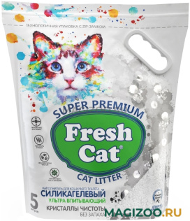 FRESH CAT КРИСТАЛЛЫ ЧИСТОТЫ наполнитель силикагелевый для туалета кошек без запаха (5 л)