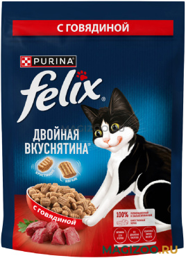 Сухой корм FELIX ДВОЙНАЯ ВКУСНЯТИНА для взрослых кошек с говядиной (0,2 кг)