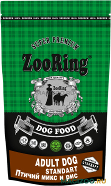 Сухой корм ZOORING ADULT DOG STANDART для взрослых собак средних и крупных пород с птичьим миксом и рисом (2 кг)