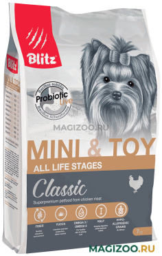 Сухой корм BLITZ CLASSIC ADULT MINI & TOY BREEDS CHICKEN для взрослых собак маленьких пород (7 кг)