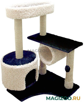 Комплекс для кошек Зооник с большой лежанкой и трубой мех/ковролин синий 88 х 81 х 111 см  (1 шт)