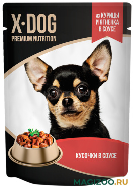 Влажный корм (консервы) X-DOG для взрослых собак с курицей и ягненком в соусе пауч (85 гр)