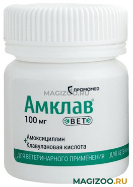 АМКЛАВ ВЕТ 100 мг для собак и кошек для лечения инфекционных заболеваний бактериальной этиологии уп. 10 таблеток по рецепту (1 шт)