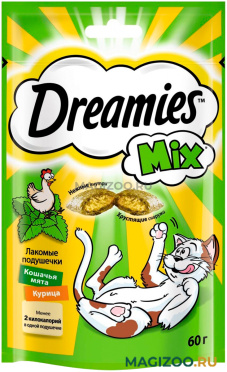 Лакомство DREAMIES MIX для кошек подушечки с курицей и мятой (60 гр)