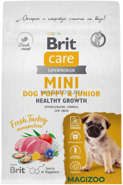 Сухой корм BRIT CARE MINI DOG PUPPY & JUNIOR для щенков и молодых собак маленьких пород с индейкой (0,4 кг)