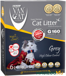VAN CAT GREY наполнитель комкующийся для туалета кошек с активированным углем без пыли коробка (5,1 кг)