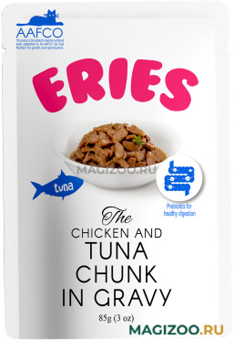 Влажный корм (консервы) PETTRIC ERIES CHICKEN WITH TUNA CHUNK IN GRAVY для кошек кусочки в соусе тунец с курицей пауч (85 гр)