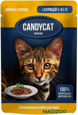 Влажный корм (консервы) CANDYCAT для взрослых кошек с курицей в желе пауч (85 гр)