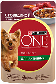PURINA ONE МИНИ для взрослых активных собак мелких и карликовых пород с говядиной картофелем и морковью в подливе пауч (85 гр)