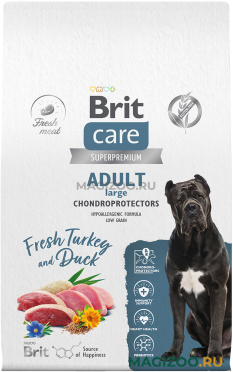 Сухой корм BRIT CARE DOG ADULT LARGE CHONDROPROTECTORS для взрослых собак крупных пород для здоровья суставов с индейкой и уткой (12 кг)