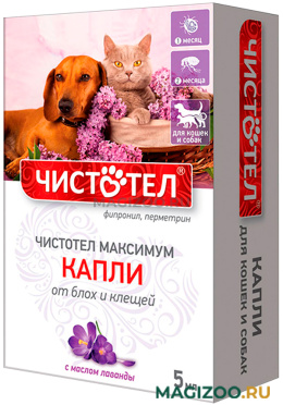 ЧИСТОТЕЛ МАКСИМУМ капли для собак и кошек против блох и клещей универсальные 1 пипетка по 5 мл (1 пипетка)