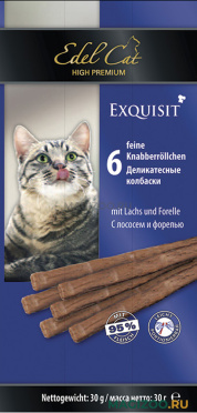 Лакомство EDEL CAT для кошек колбаски с лососем и форелью (6 шт)