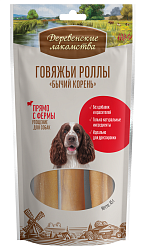Лакомства ДЕРЕВЕНСКИЕ для собак говяжьи роллы Бычий корень 12 см (45 гр)