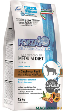 Сухой корм FORZA10 DOG MEDIUM DIET LOW GRAIN монобелковый низкозерновой для взрослых собак средних пород при аллергии с кониной и горохом (12 кг)