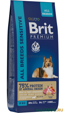 Сухой корм BRIT PREMIUM DOG ADULT SENSITIVE для взрослых собак всех пород с чувствительным пищеварением с ягненком и индейкой (15 кг)