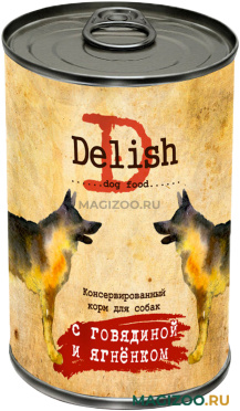 Влажный корм (консервы) DELISH DOG для взрослых собак с говядиной и ягненком (970 гр)