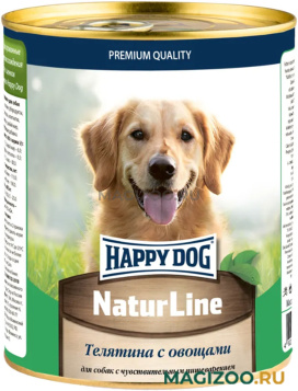 Влажный корм (консервы) HAPPY DOG NATUR LINE для взрослых собак с телятиной и овощами (970 гр) 