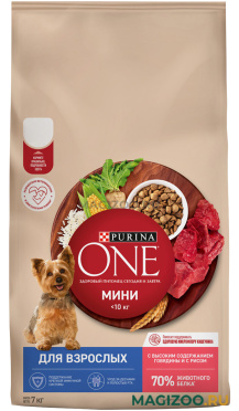 Сухой корм PURINA ONE МИНИ для взрослых собак мелких и карликовых пород при активном образе жизни с говядиной и рисом (7 кг)