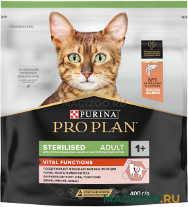 Сухой корм PRO PLAN CAT OPTISENSES STERILISED SALMON для взрослых кастрированных котов и стерилизованных кошек для поддержания органов чувств и мозга с лососем (10 кг АКЦ)