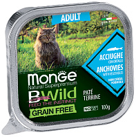 MONGE BWILD GRAIN FREE ADULT CAT беззерновые для взрослых кошек с анчоусами и овощами  (100 гр)