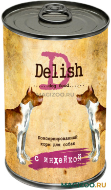 Влажный корм (консервы) DELISH DOG для взрослых собак с индейкой (970 гр)
