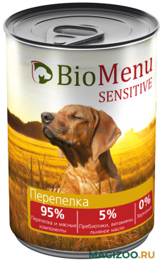 Влажный корм (консервы) BIOMENU ADULT SENSITIVE для взрослых собак с чувствительным пищеварением с перепелкой (410 гр)