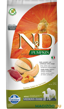 Сухой корм FARMINA DOG N&D GRAIN FREE PUMPKIN ADULT MEDIUM & MAXI DUCK & CANTALOUPE MELOM беззерновой для взрослых собак средних и крупных пород с уткой, дыней и тыквой (12 кг)