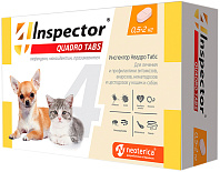 INSPECTOR QUADRO TABS таблетки для собак и кошек весом от 0,5 до 2 кг против внутренних и внешних паразитов уп. 4 таблетки (1 уп)