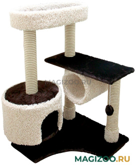 Комплекс для кошек Зооник с большой лежанкой и трубой мех/ковролин темно-коричневый 88 х 81 х 111 см  (1 шт)