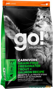 Сухой корм GO! SOLUTIONS CARNIVORE беззерновой для кошек и котят с чувствительным пищеварением с форелью и лососем (3,63 кг)
