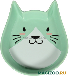 Миска керамическая Mr.Kranch для кошек Мордочка кошки зеленая 250 мл (1 шт)