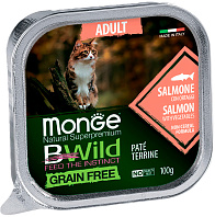 MONGE BWILD GRAIN FREE ADULT CAT беззерновые для взрослых кошек с лососем и овощами (100 гр)