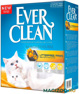 EVER CLEAN LITTERFREE PAWS наполнитель комкующийся для туалета длинношерстных кошек для идеально чистых лап с ароматом свежести желтая полоска (6 л)