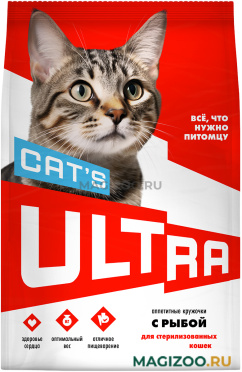 Сухой корм ULTRA CAT’S для взрослых кастрированных котов и стерилизованных кошек с рыбой (1,5 кг) 