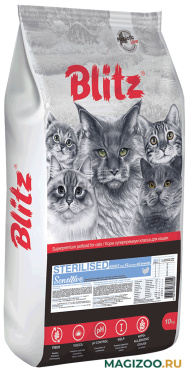 Сухой корм BLITZ SENSITIVE ADULT CAT STERILISED TURKEY для взрослых кастрированных котов и стерилизованных кошек с индейкой (10 кг)